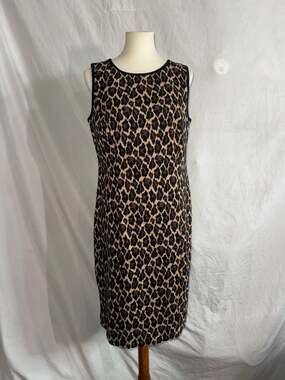Talbots Sleeveless Leopard Print Jacquard Sheath Dress Size 10